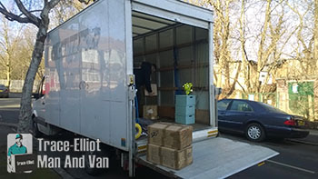 Insured man with van movers in Crook Log